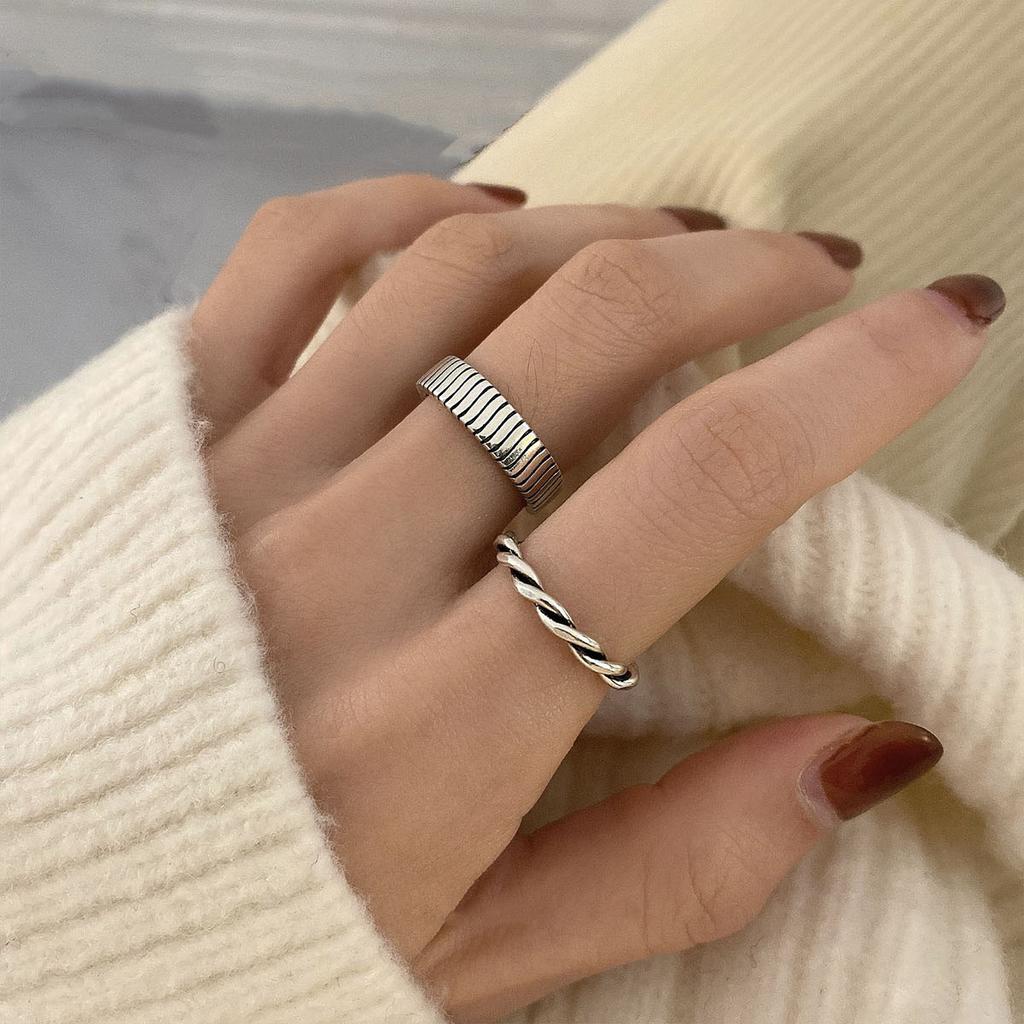 Серебряное кольцо 925 пробы, корейское, геометрический витой плетеный открытый дизайн, женская мода, индивидуальность, простой тренд, ретро, крутые украшения
