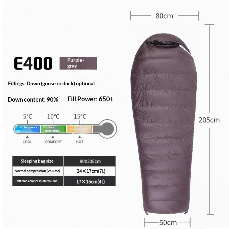 Envelope Mummy Sleeping Bag New Style Four-Season Universal Outdoor Camping Goose Nylon Fabric 205cm Lightweight Adult