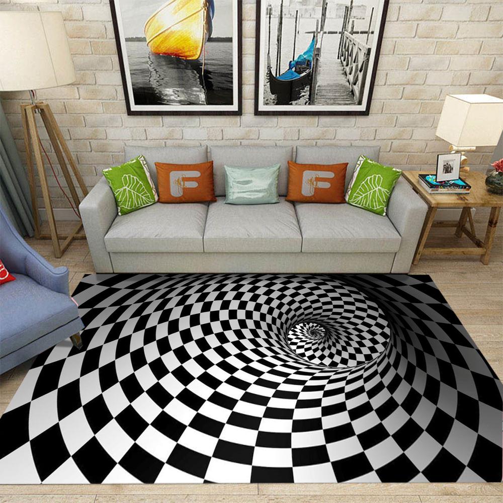 Ковер-иллюзия 3D, Ковер-дыра, Головокружение, Черно-белый полосатый ковер-сетка, Коврик против скольжения для спальни, Игровая комната для киберспорта, Домашнее украшение