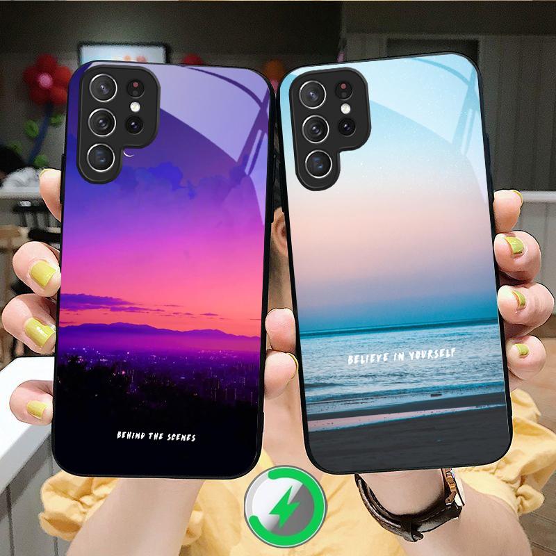 Темно-синяя морская вода Подходит для Samsung Galaxy S25 Ultra S20 FE S21 S22+ S23 Plus S24 S26 Edge магнитизм Стекло Чехол для телефона