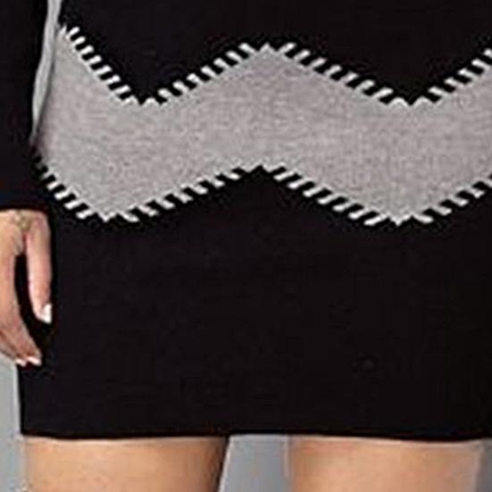 Women Autumn O Neck Long Sleeve Color Block Bodycon Warm Mini Sweater Dress
