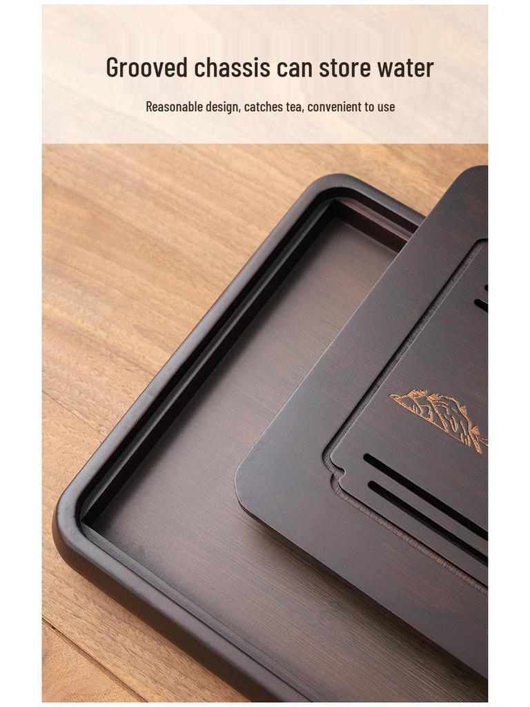 Бамбуковый чайный поднос с резервуаром для воды - Простой прямоугольный дизайн для чайных наборов