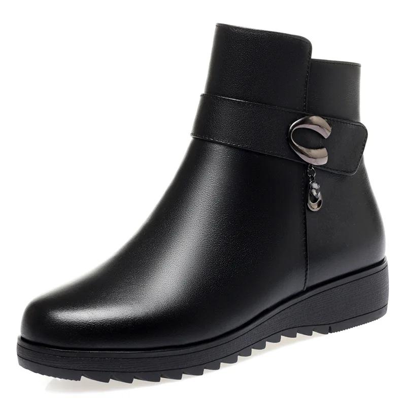 Женские ботильоны Winter Plus Velvet Short Boots Outdoor Leisure Round Toe Low Heel Anti-Skid Leather Boots Botas Mujer Invierno