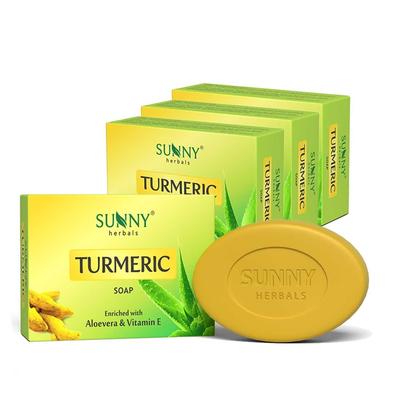 Мыло-бруски Sunny Herbals с куркумой для сияющей кожи, глубокое очищение, отшелушивающее, для ежедневного использования дома, 75 г x Упаковка из 4 шт.