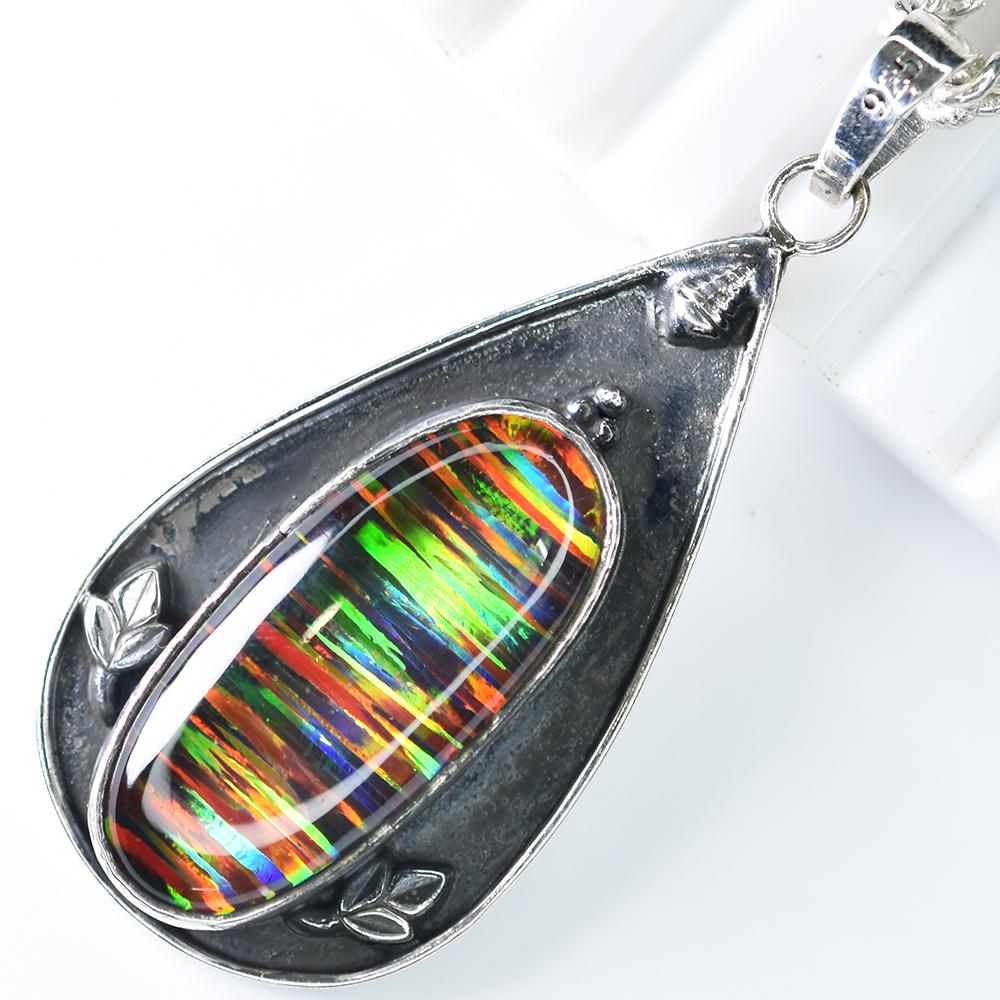 Natural Opal Pendant 46 ct Oval Cut 925 Sterling Silver Gems October Birthstone for Gem Collections