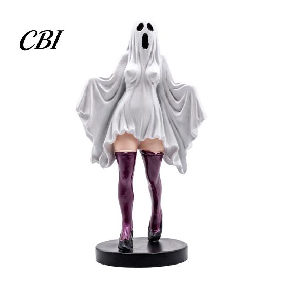 Resin Spooky Statue for Office Table Gothic Ghost Lady Sculpture, Halloween Shrouded Woman Figurine, Mythical Retro Style Weird Home Accessories