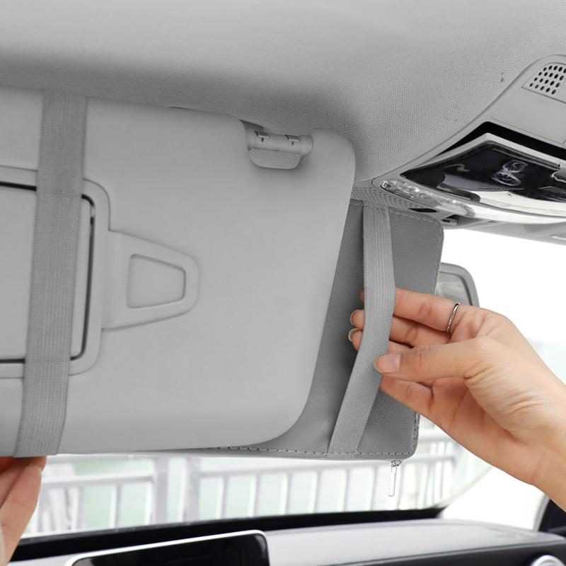 Car Glasses Storage PU Leather Multi-Function Sun Visor Point Organizer Storage Pocket Auto Sunglasses Holder Cards Organizer