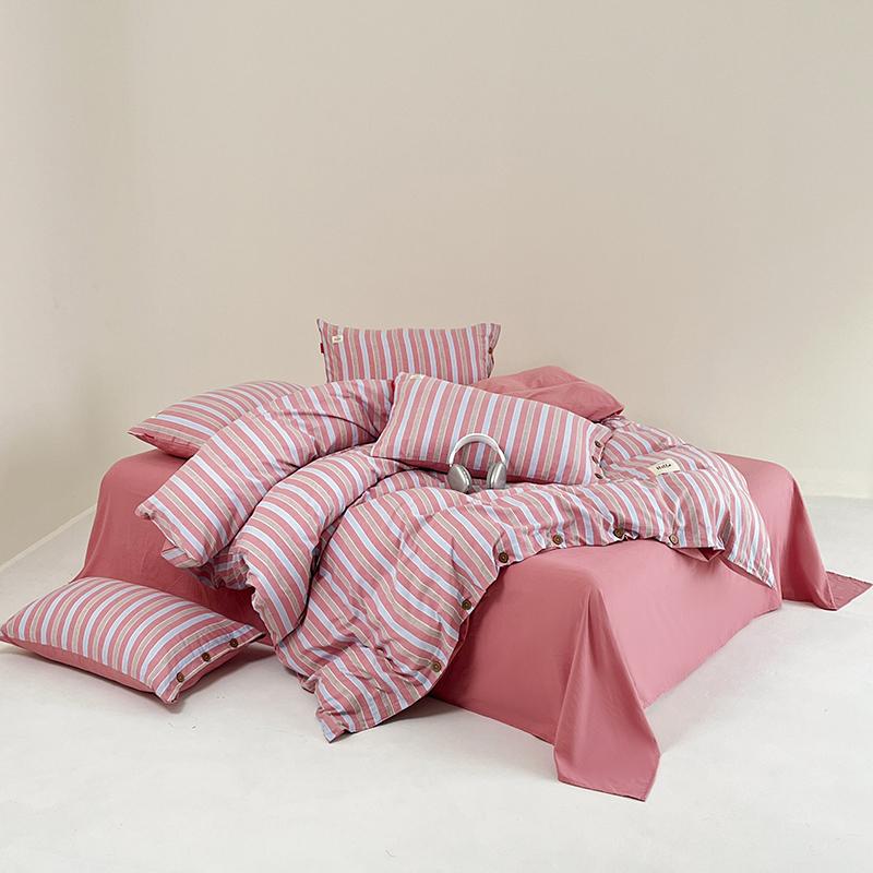 Stripe Bedding Set Plaid Duvet Cover 100% Washed Cotton 4pcs Bedding for Winter Bed with Sheet Pillowcases Home Textiles