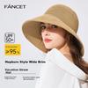 FANCET Straw Hat for Women, Summer Simple Round Top Fisherman Hat, Travel Vacation Wide Brim Sun Hat, Elegant Hepburn Style Sun Hat