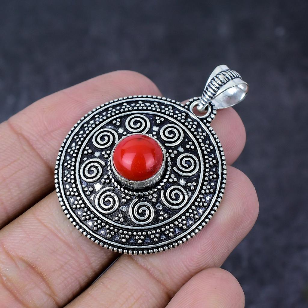 Подвеска из натурального итальянского коралла ручной работы из стерлингового серебра 925 пробы 1,75 дюйма k5q20