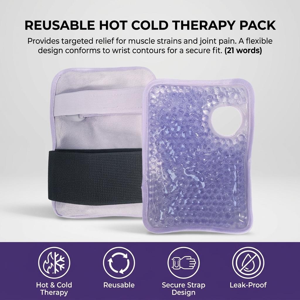 Reusable Cold Hot Therapy Gel Ice Pack With Wrist Strap For Sports Injury Relief