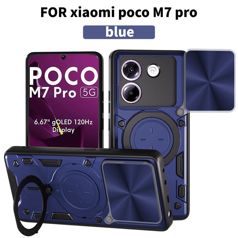For Xiaomi POCO M7 Pro 5G Case Armor Car Magnetic Holder Ring Phone Case For Mi Poco M7 Pro M7Pro Slide Lens Protector Cover