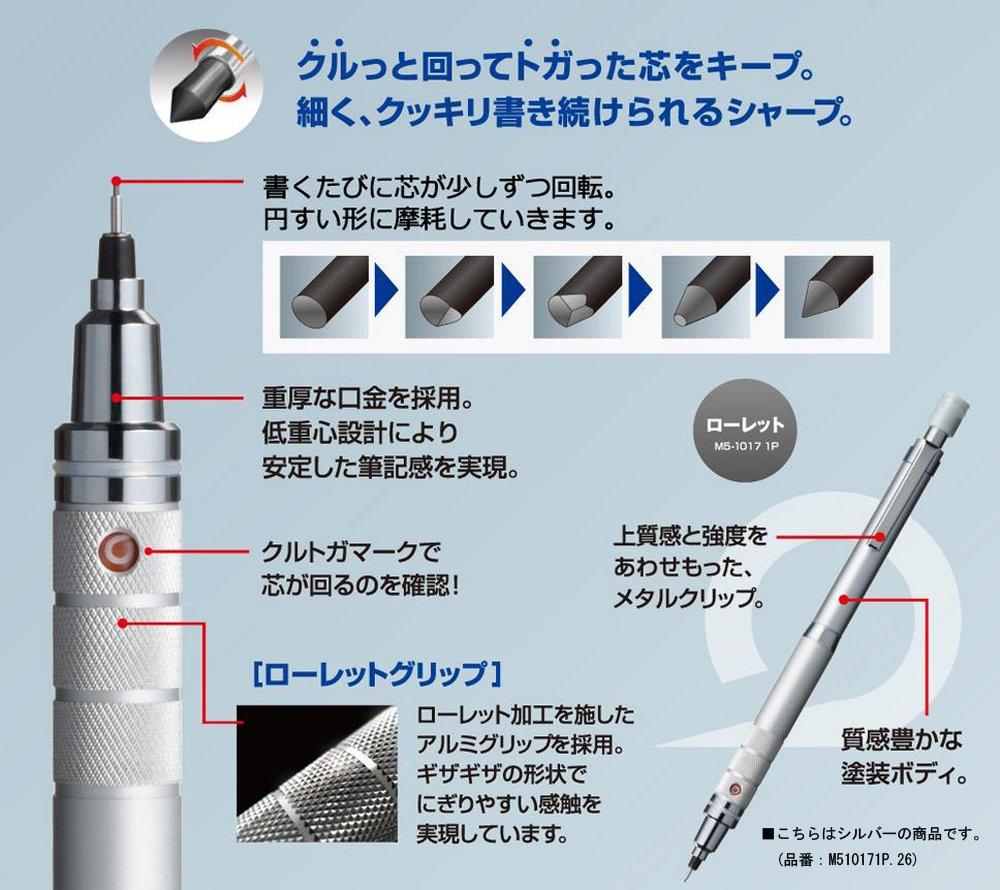 Uni-Ball Механический карандаш Kuru Toga M5-1017 0,5 мм, корпус Gunmetal, для школы, офиса и дома