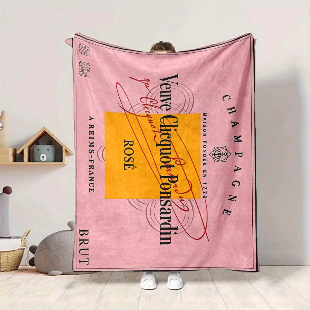 1Pc Champagne Ros Label Blanket Soft And Comfortable Casual Warm Camping Travel Christmas Halloween Xmas Gift M928178