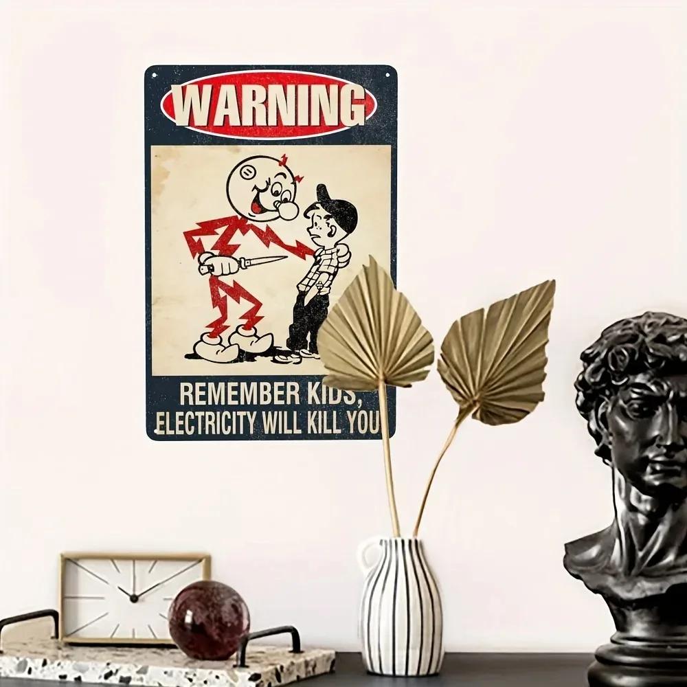 Vintage Electricity Warning Tin Sign Metal Poster for Man Cave Garage Bar Wall Decor