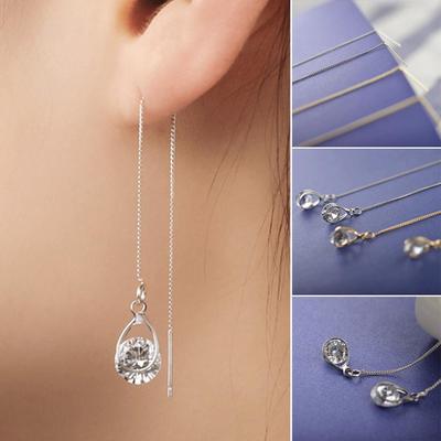 Женские серьги-капли с кубическим цирконием, длинная цепочка, висячие серьги с нитью