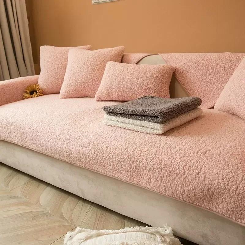 Winter Short Plush Sofa Cushion Non-slip Nordic Simple Style Sitting Cushion Four Seasons for Thickened Fabric Plush Sofa Cover