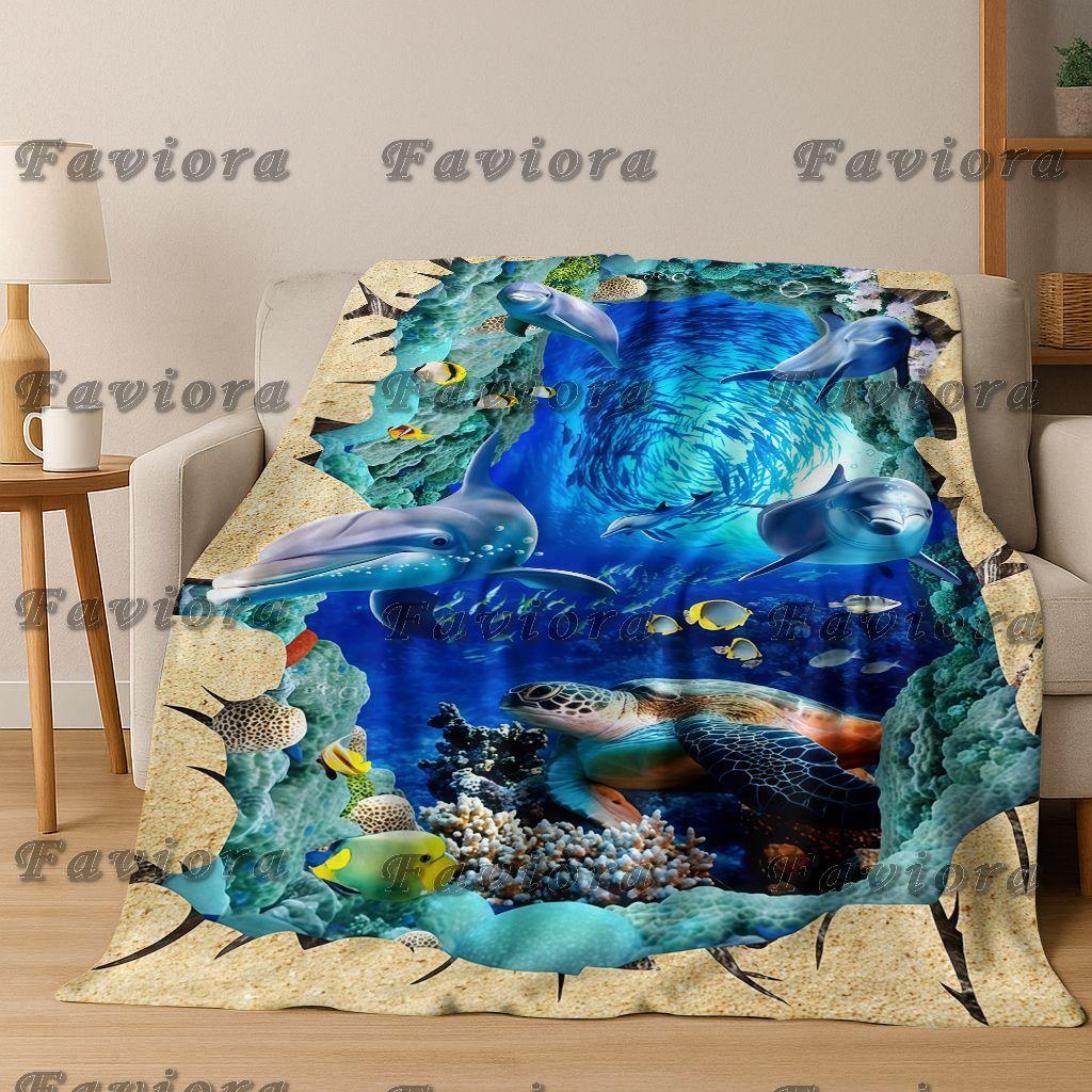 3D Illusion Sea Underwater World Dolphin 2026 New Flannel Blanket,Cozy Soft Throw Blanket for Home Bedroom Bed Sofa Cover Gift