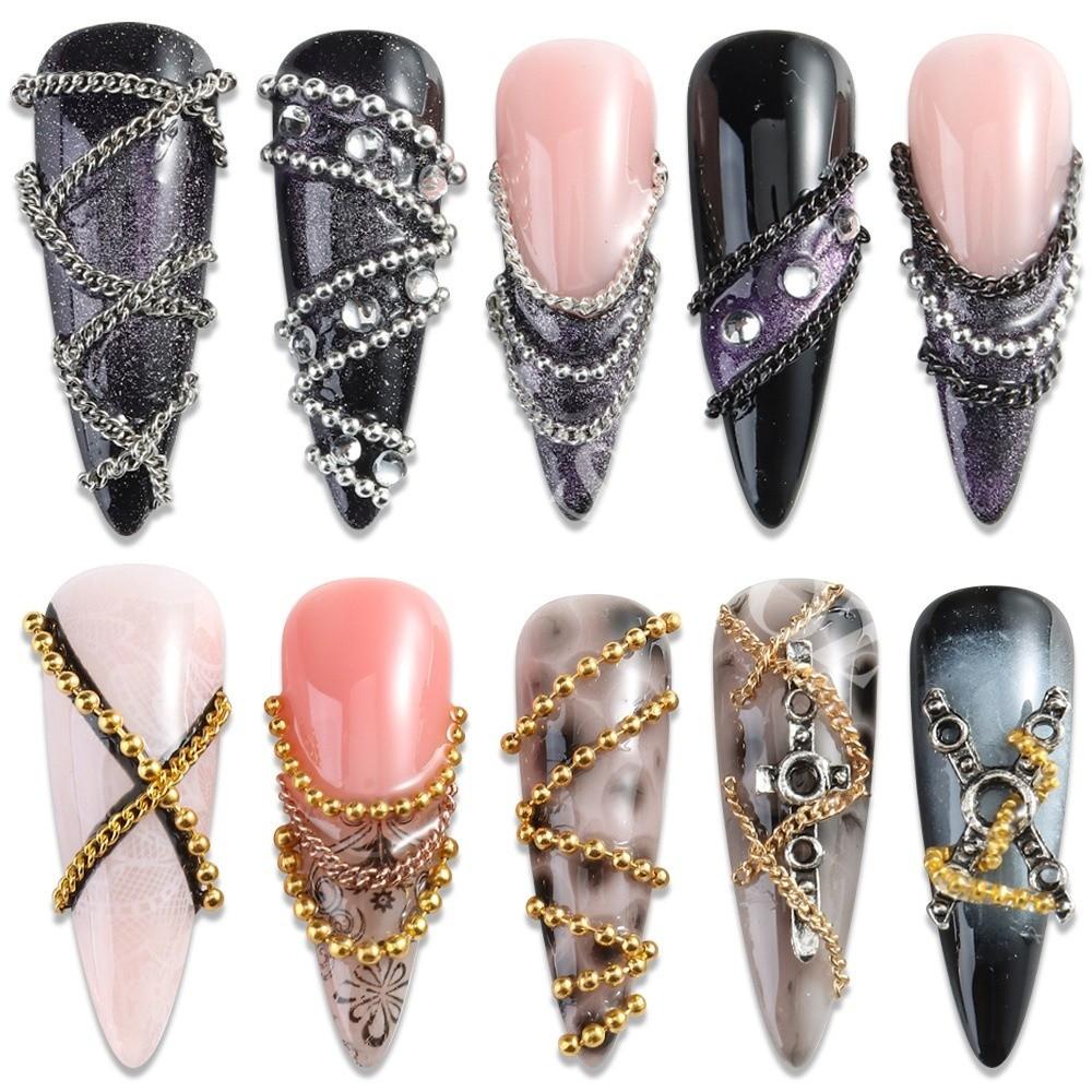 Metal Nail Art Chains 12 Grids DIY Nail Embellishments Metallic Nail Art Accessories Set Manicure