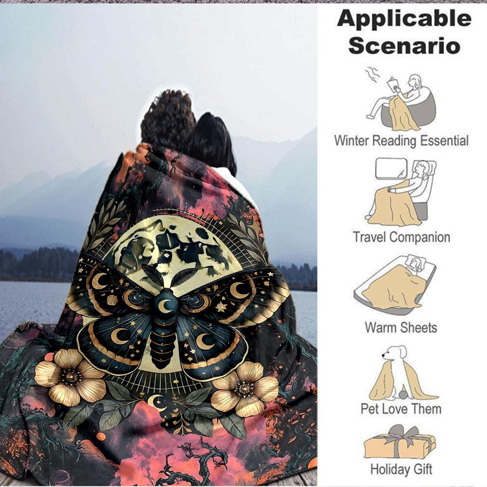 1pc Moonlit Butterfly Lightweight Flannel Blanket, Comfortable and Warm Blanket, for Office and Camping Sofa Bed, Livingroom195
