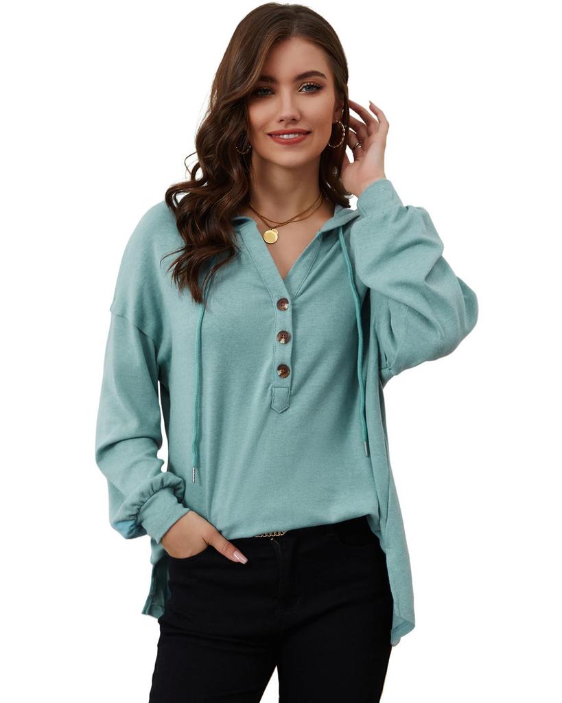 Azura Exchange Толстовка с капюшоном с высоким и низким подолом и пуговицами