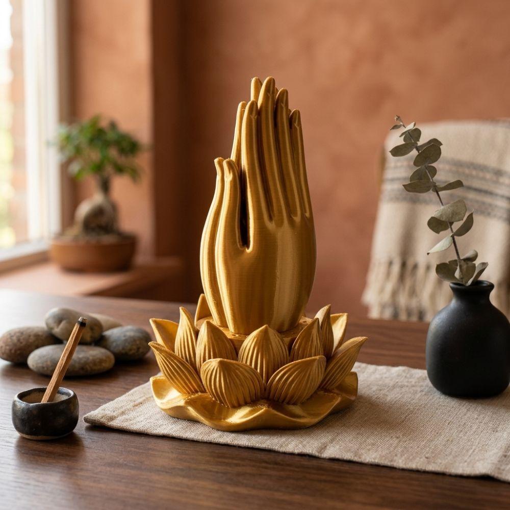 Lotus-Base Zen Chinese Style Incense Stand Praying Hand Hand Incense Burner Tea Room