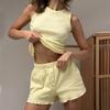 Women’s Two Piece Pajama Sets Summer Outfits Casual Sleeveless Solid Thin Tank Tops and Shorts Set Loungewear Female Nightgown
