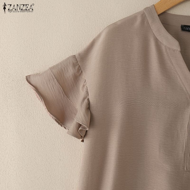 ZANZEA Женская летняя повседневная блузка с V-образным вырезом и коротким рукавом