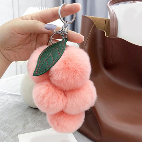 Plush Grape Keychain Fuzzy Faux Fur Car Bag Decoration Hanging Pendant with Metal Buckle Backpack