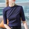 Футболка с рукавом до локтя для женщин, полувысокая горловина, новинка ранней осени, женский топ, футболка-основа с воротником средней высоты для женщин