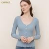 Новая осенняя женская рубашка с v-образным вырезом, футболка, женский тонкий эластичный топ с длинными рукавами