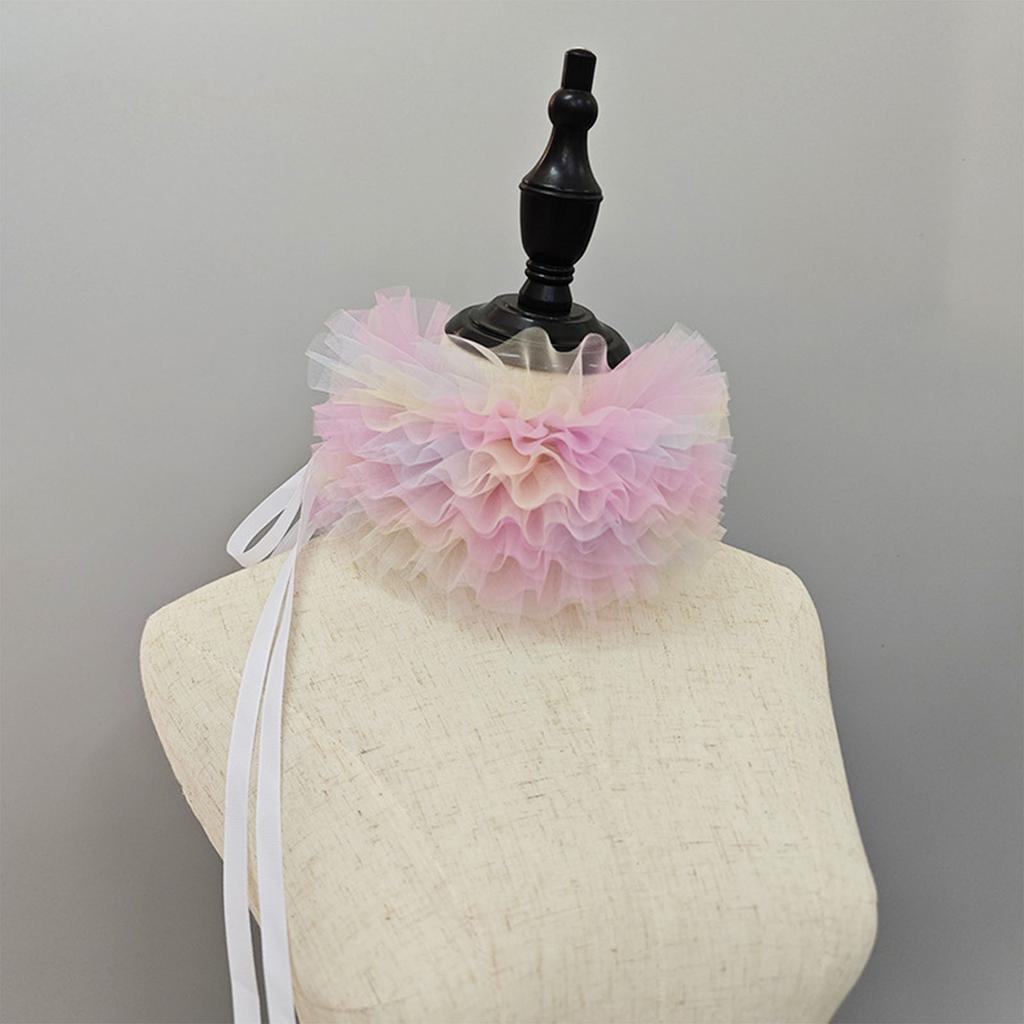 Women Colorful Mesh Layering Ruffled False Collar Ties Up Chokers Shawl Wrap Renaissances Small Neck Ruff Necklace Scarf