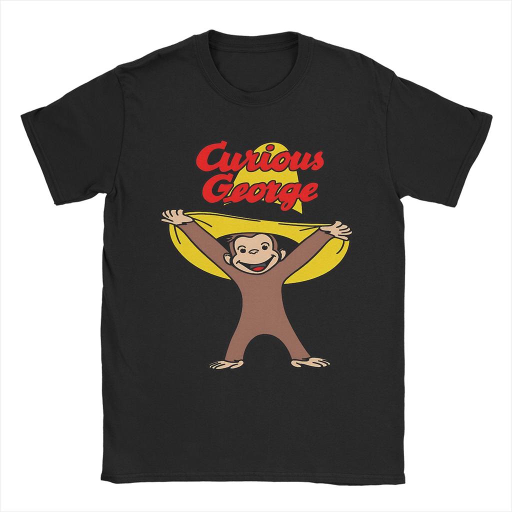 Cartoon Banana Cute Brown Monkey T Shirt Cotton Fun T-Shirts Crewneck Curious George Tees Short Sleeve Clothes Plus Size