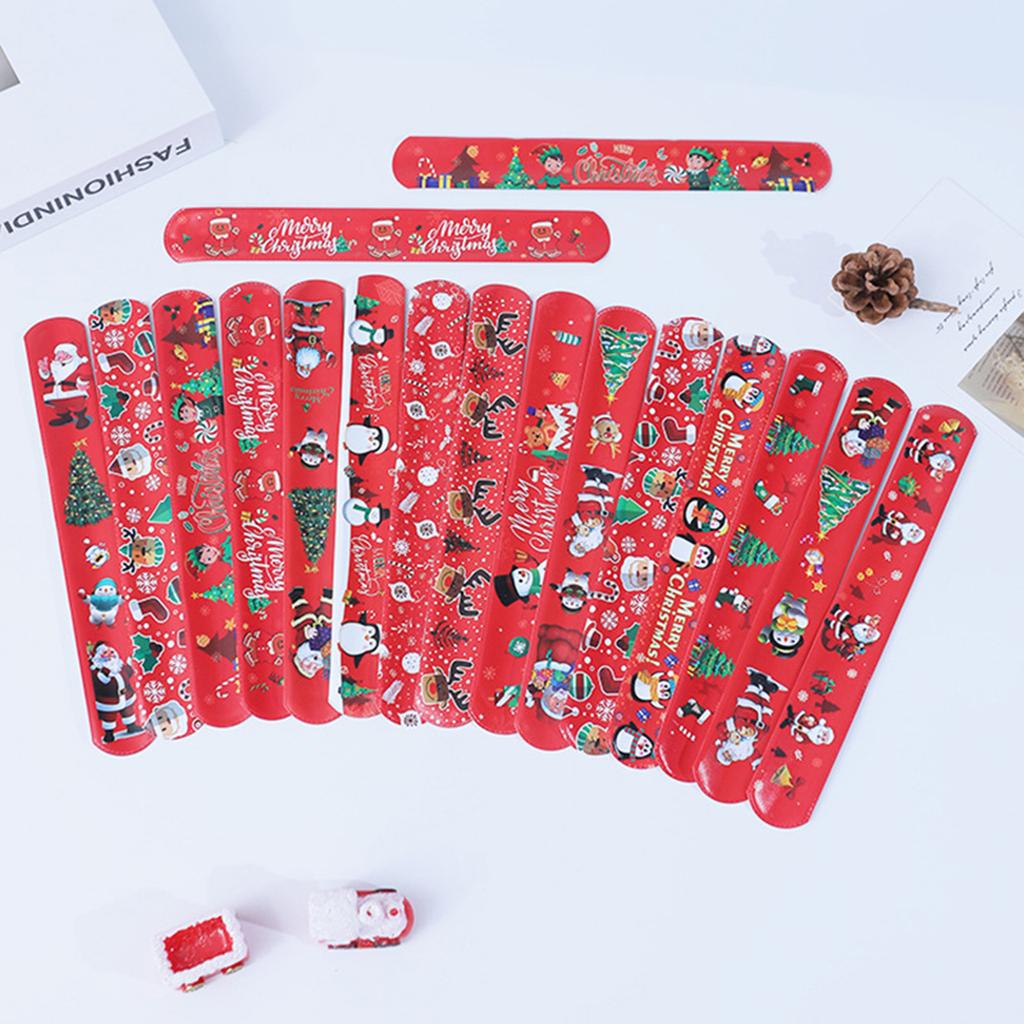 Упаковка из 100 рождественских браслетов-шлепков разных стилей, браслет-игрушка для сезонного празднования, стильное украшение для вечеринки