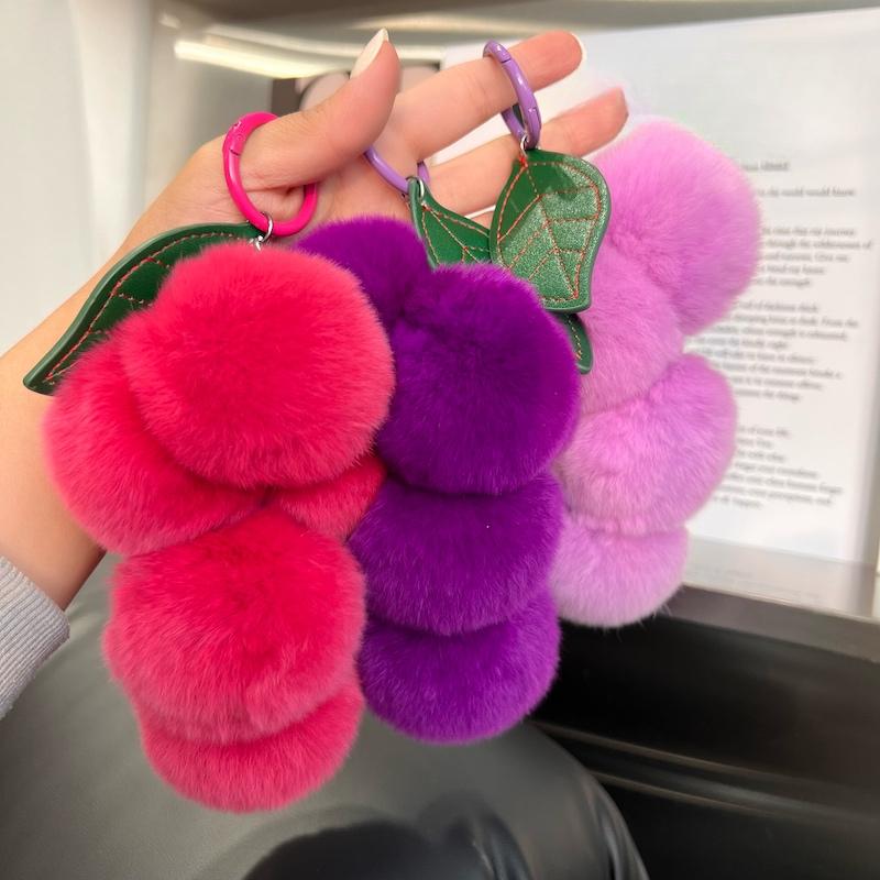 Super Positive Purple~ Rex Rabbit Hair Grape Car Keychain Pendant Ins Cute Pom-pom Bag Pendant