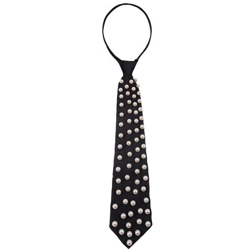 Korean Style Pearls Tie Black Decoration Shirt Tie Elegant Hand-beaded Long Necktie Students