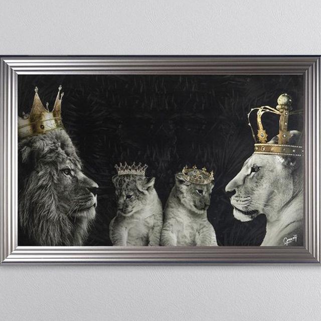 Семья льва, Корона, принт, холст, картина, галерея, Настенный декор, постеры, абстрактные животные с автографом, черно-белые фотографии, подарок