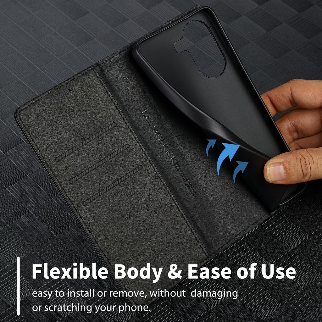 LC.IMEEKE Для Xiaomi Poco X7 Pro 5G Чехол-кошелек Текстура углеродного волокна Кожаный чехол для телефона