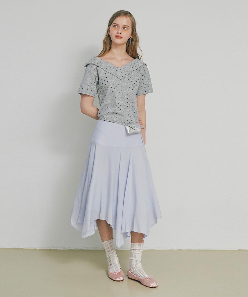 Belloel Unbalance Button Skirt Skyblue