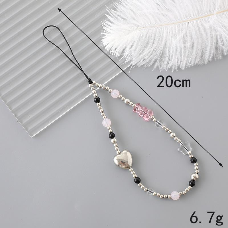 Korean Love Heart Beaded Phone Chain & Keychain Set for Women