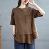2025 Summer Plus Size Tops Cotton T-Shirt Solid Asymmetrical Women O-Neck Short Sleeve Loose Tees