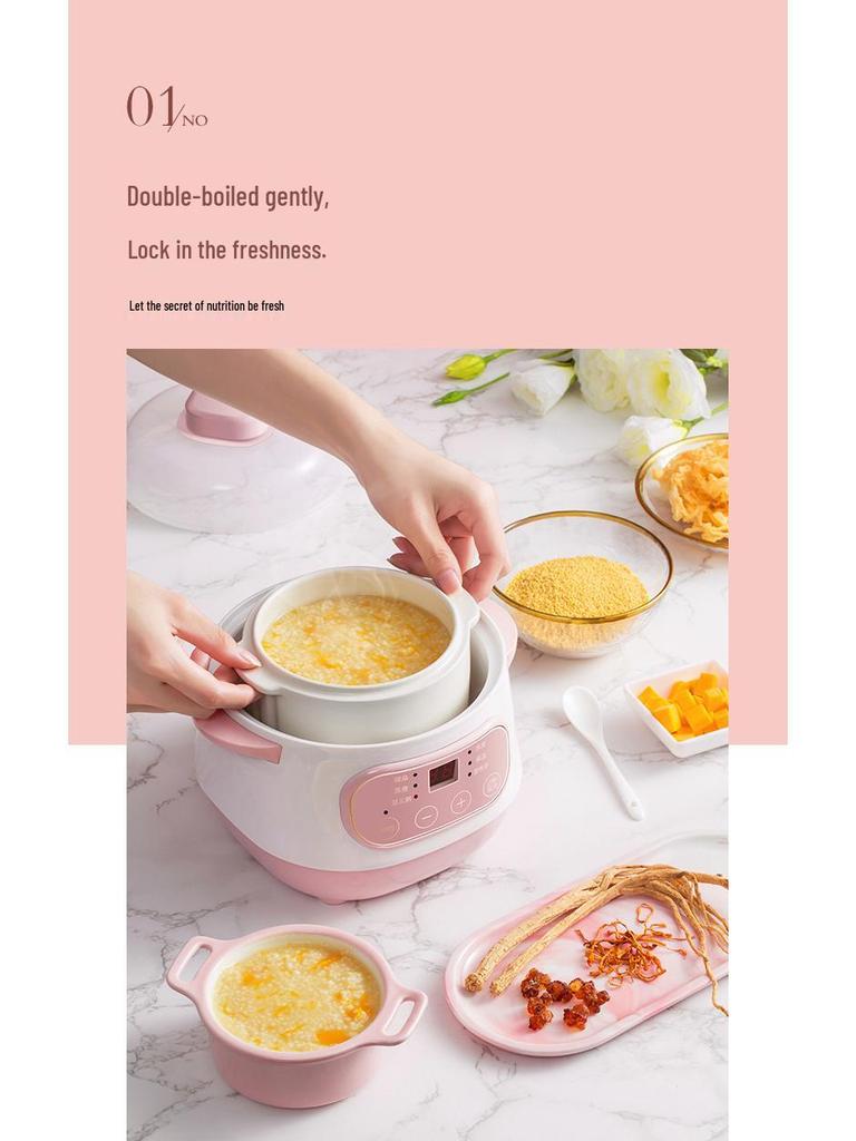 Mini Electric Slow Cooker: Double Boiler Ceramic Stew and Porridge Pot, Perfect for Soups and More.