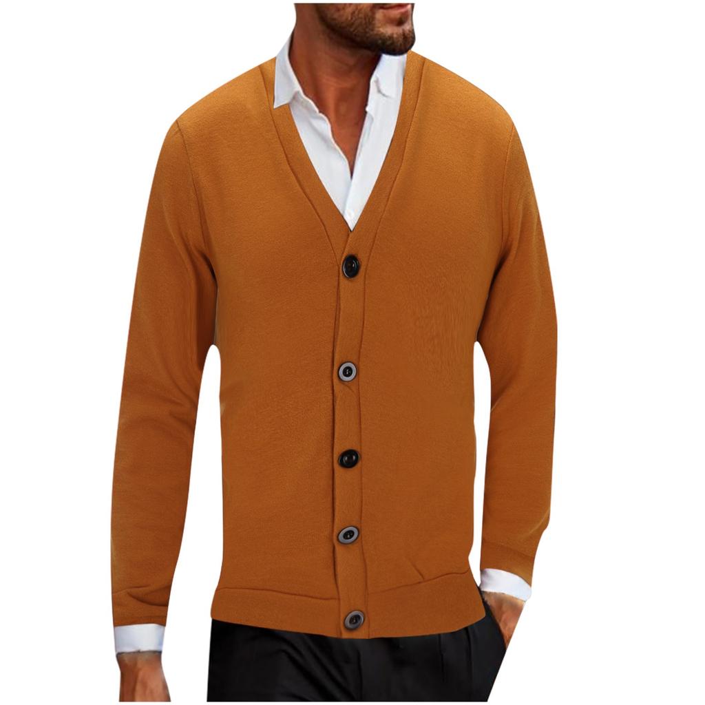 FiveFive Men's Fashion Cardigan Jacket Solid Color Button Casual Loose Knit Cardigan Solid Color Button Cardigan