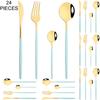 Gold 24Pcs Dinnerware Cutlery Set Knife Fork Coffee Spoon Tableware Set Mirror Stainless Steel Flatware Western Kitchen Silverware