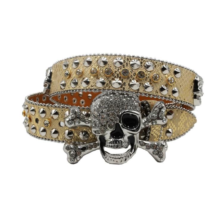 Popular Skull Buckle Belt for Adult Rhinestones Rivet Belt All Matching Blingbling Western Belt for Daily and Club
