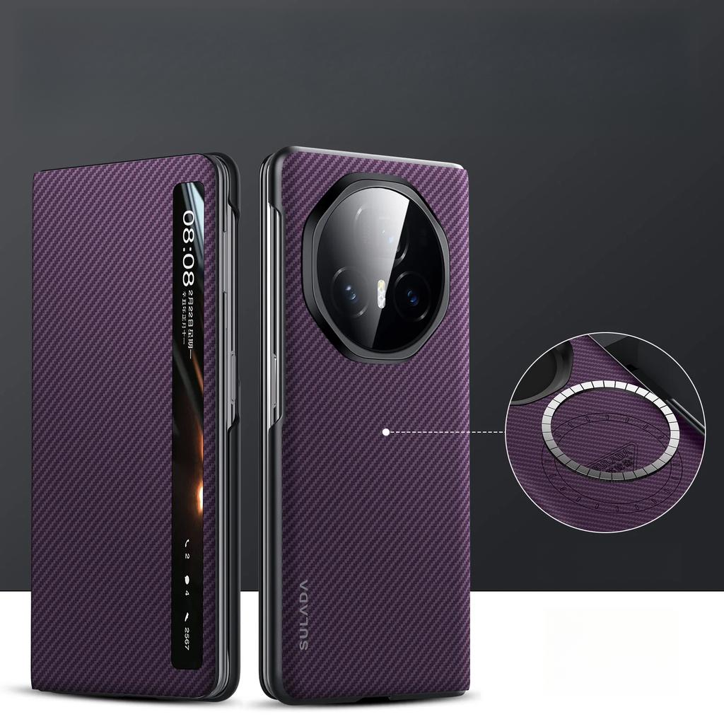 Чехол из углеродного волокна 600D Kevlar с текстурой из матового стекла для Honor Magic V3 Vs3 с магнитным беспроводным зарядным устройством, откидной чехол, складная всеобъемлющая защита, умное окно