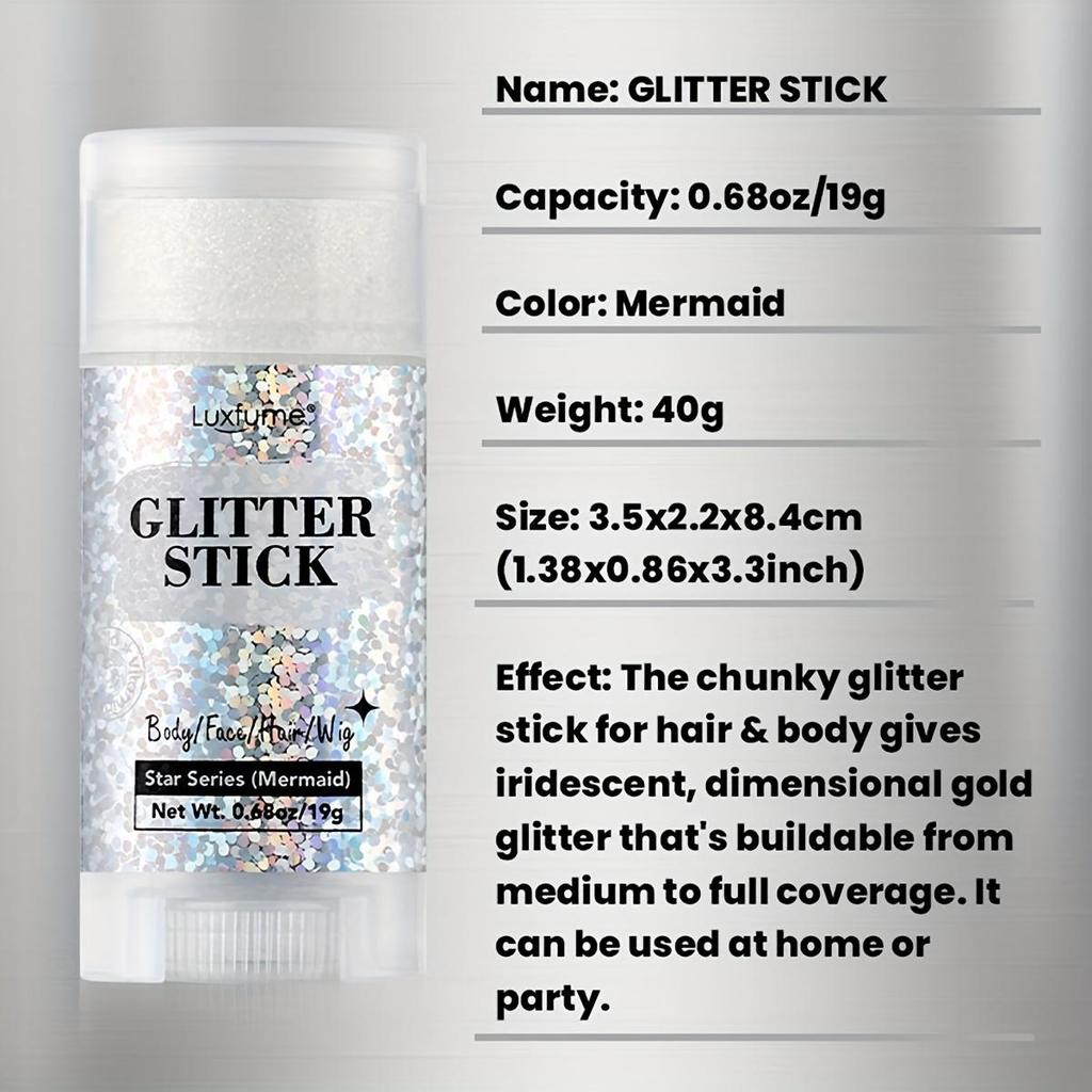 Серебристый глиттер-стик, Макияж для рождественской вечеринки и рейва, Стойкий, Легко снимается, Идеально подходит для лица, волос и тела - 16 г