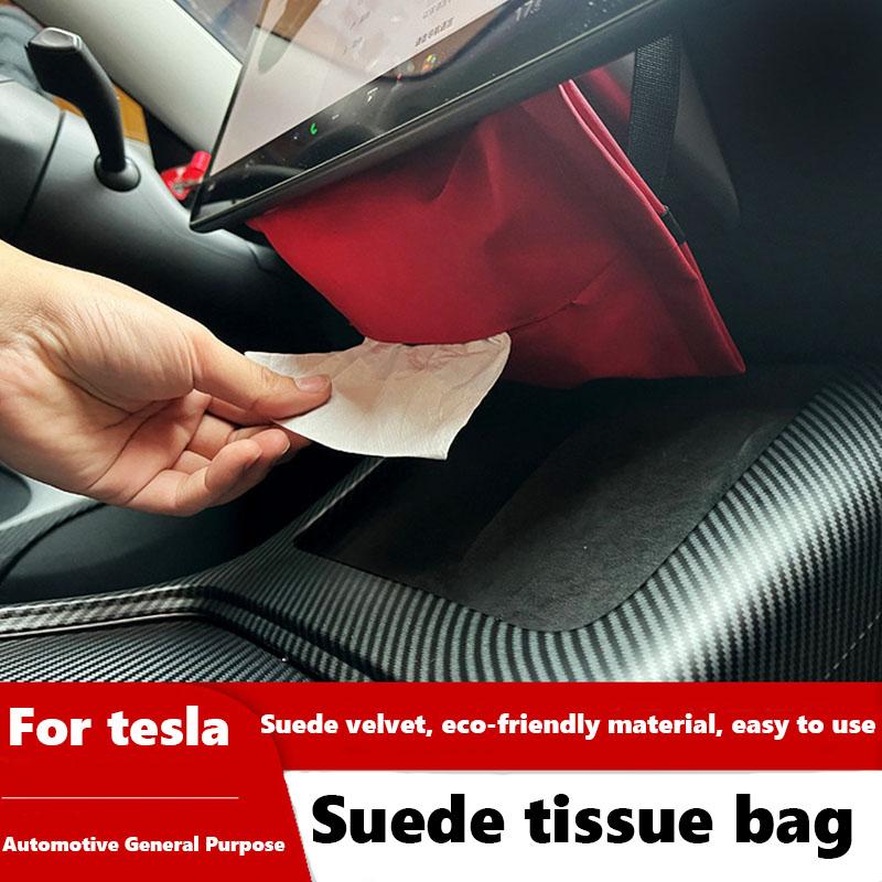 Car Hidden Tissue Holder Box for Tesla Model 3 Y Armrest Seat Back Napkin Center Console Flocking Storage Bag Auto Accessories