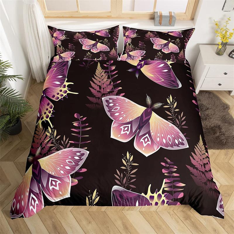 Комплект постельного белья Death Moth Queen Size Gothic Skull Boho, черно-белый декоративный мягкий комплект постельного белья с изображением скелета