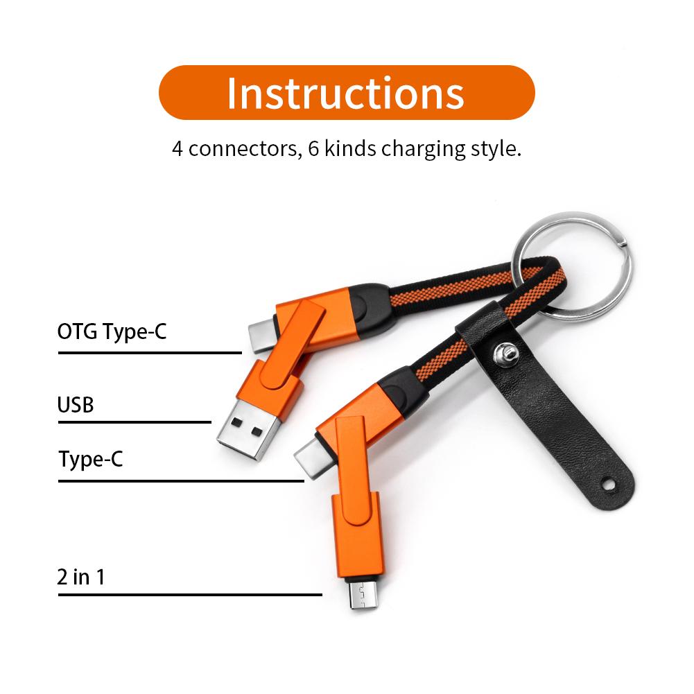 Custom 4in1 Keychain Charger 6 in 1 Portable USB Charging Cable with OTG ALL in ONE for Printer Use